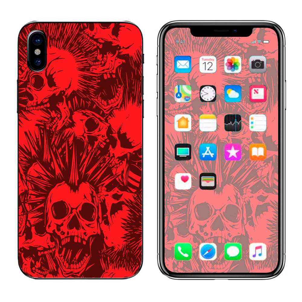 Red Punk Skulls Liberty Spikes Apple iPhone X Skin