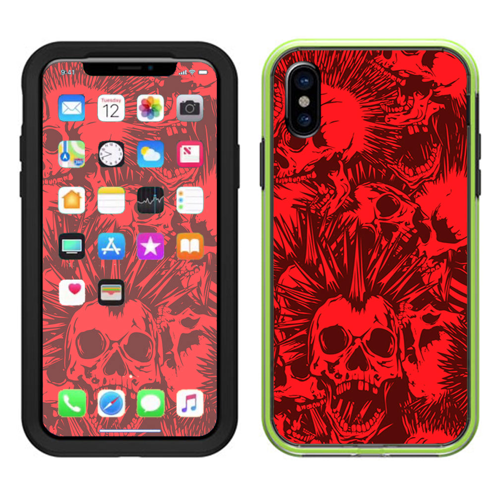  Red Punk Skulls Liberty Spikes Lifeproof Slam Case iPhone X Skin