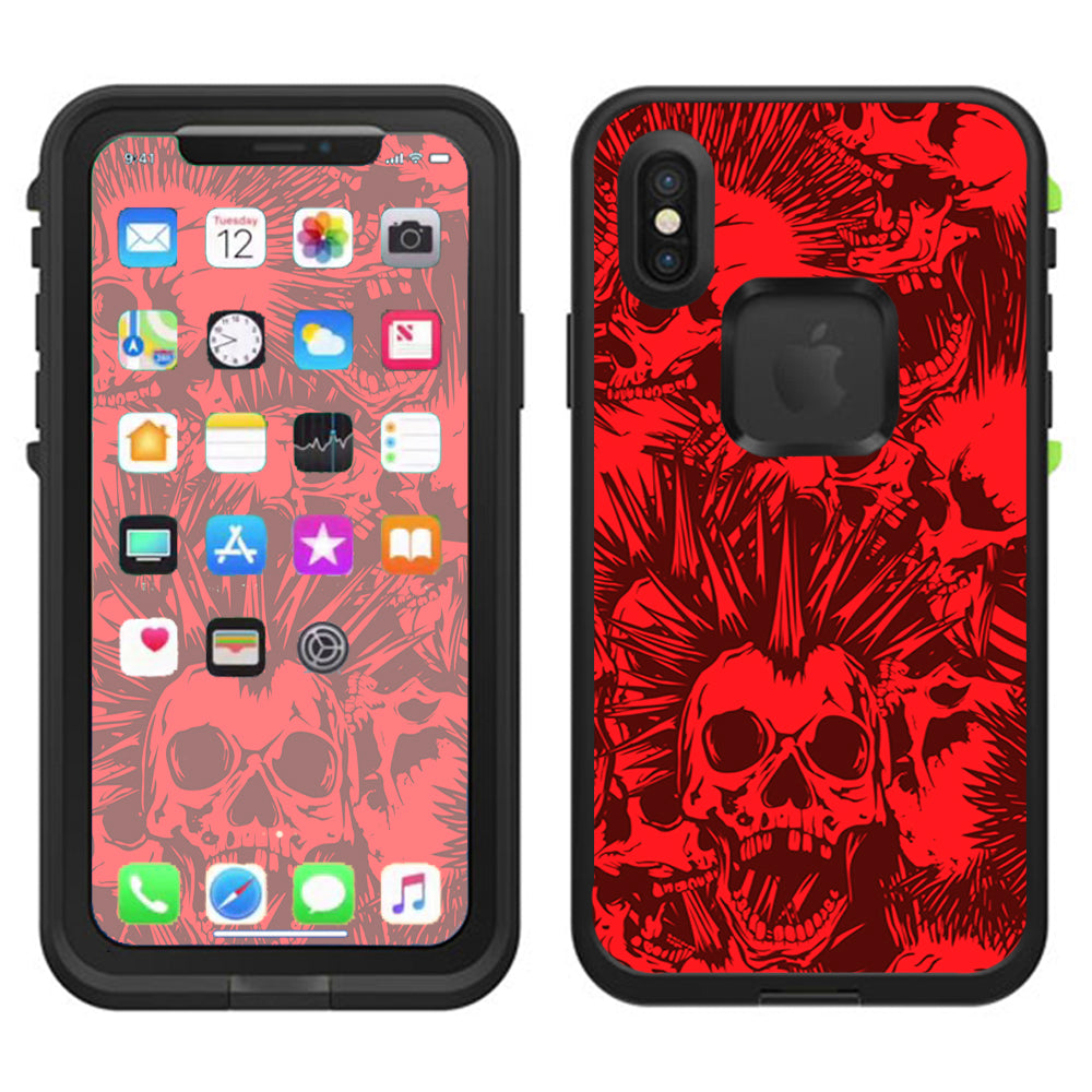  Red Punk Skulls Liberty Spikes Lifeproof Fre Case iPhone X Skin