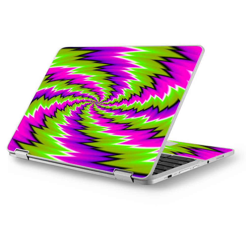  Psychedelic Moving Purple Green Swirls Asus Chromebook Flip 12.5" Skin