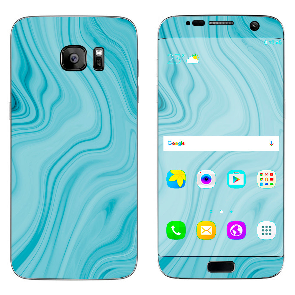  Teal Blue Ice Marble Swirl Glass Samsung Galaxy S7 Edge Skin