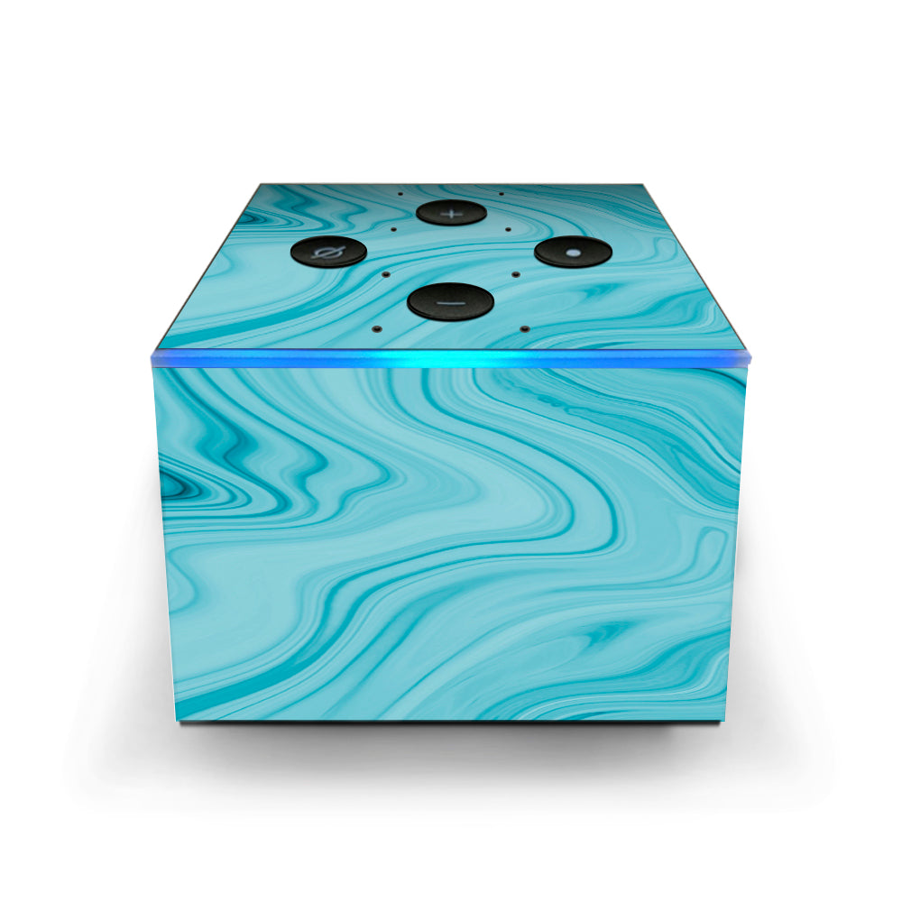  Teal Blue Ice Marble Swirl Glass Amazon Fire TV Cube Skin