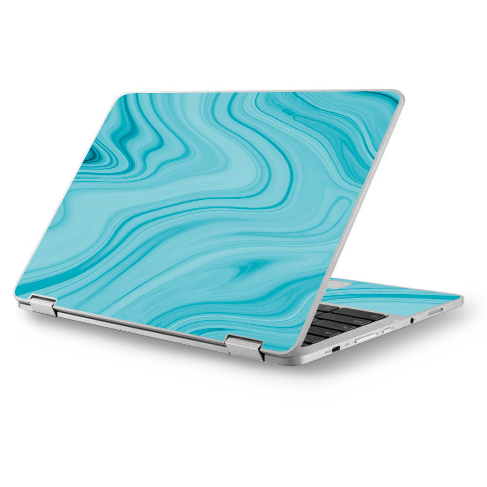  Teal Blue Ice Marble Swirl Glass Asus Chromebook Flip 12.5" Skin