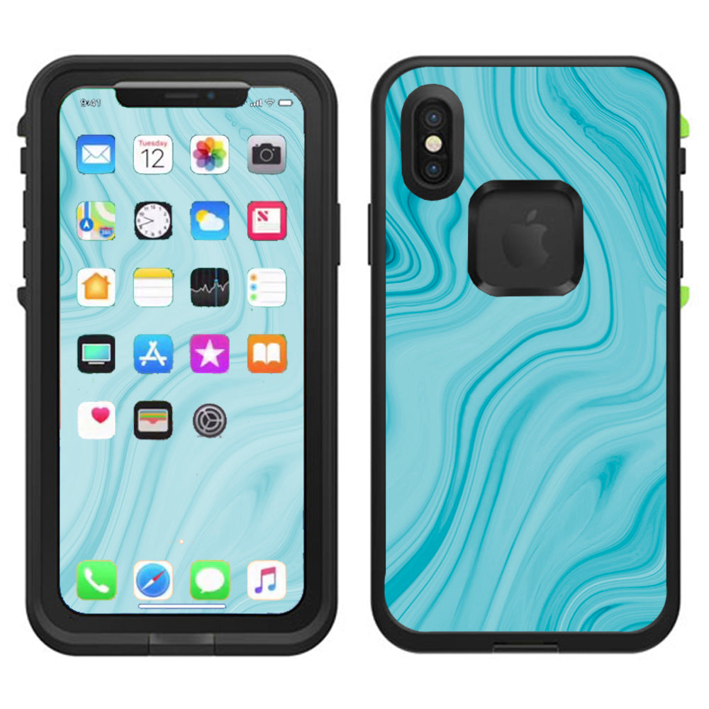  Teal Blue Ice Marble Swirl Glass Lifeproof Fre Case iPhone X Skin