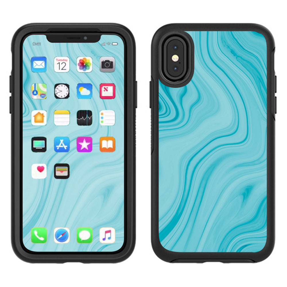  Teal Blue Ice Marble Swirl Glass Otterbox Defender Apple iPhone X Skin