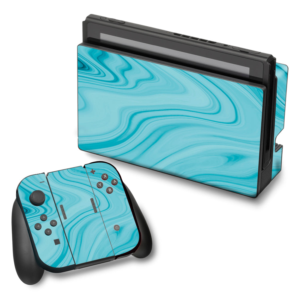  Teal Blue Ice Marble Swirl Glass Nintendo Switch Skin