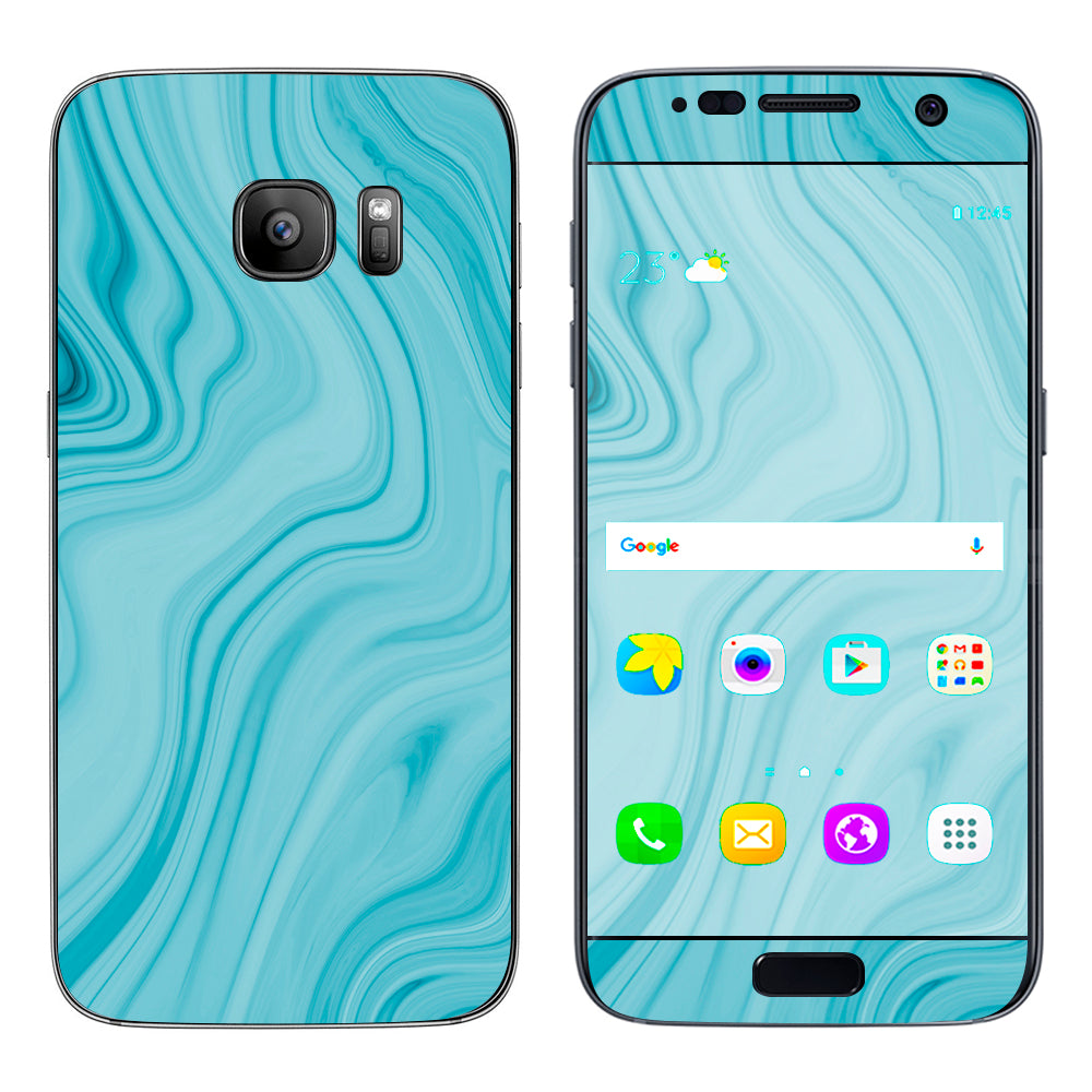  Teal Blue Ice Marble Swirl Glass Samsung Galaxy S7 Skin