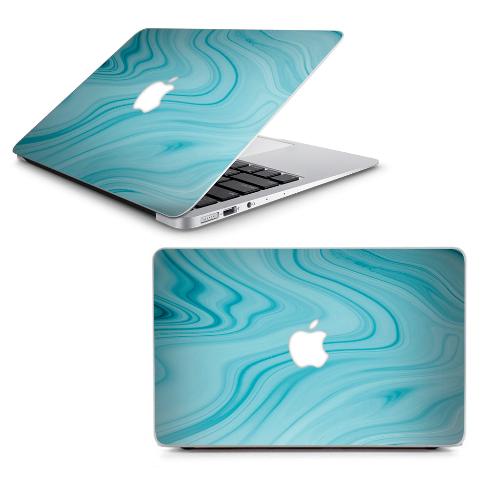  Teal Blue Ice Marble Swirl Glass Macbook Air 13" A1369 A1466 Skin