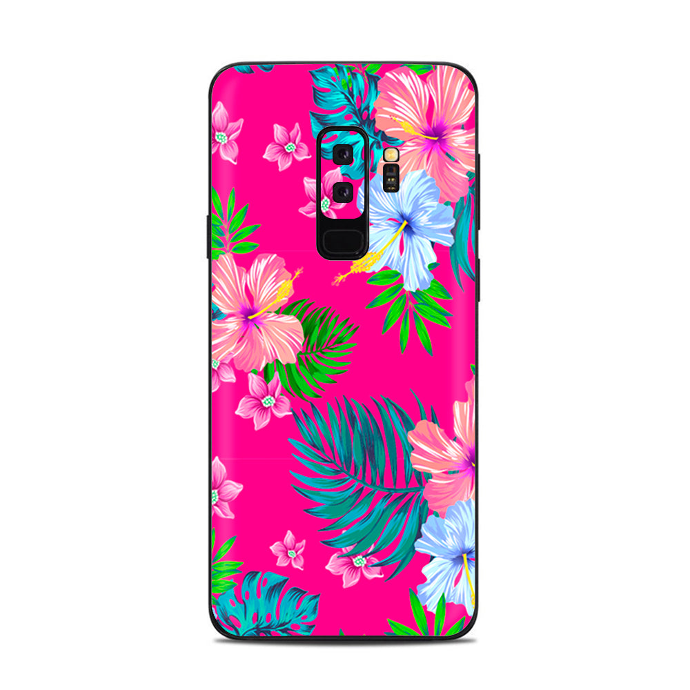  Pink Neon Hibiscus Flowers Samsung Galaxy S9 Plus Skin