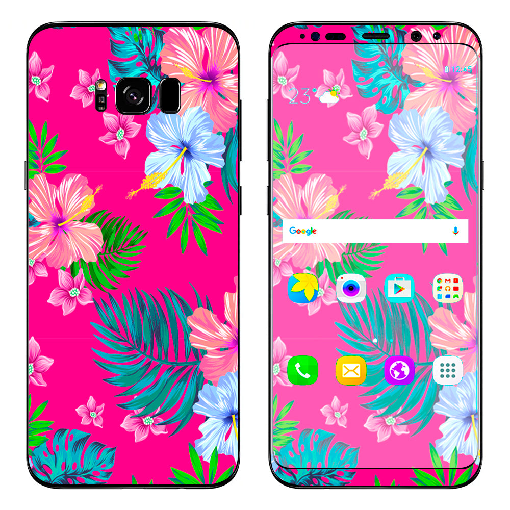  Pink Neon Hibiscus Flowers Samsung Galaxy S8 Skin
