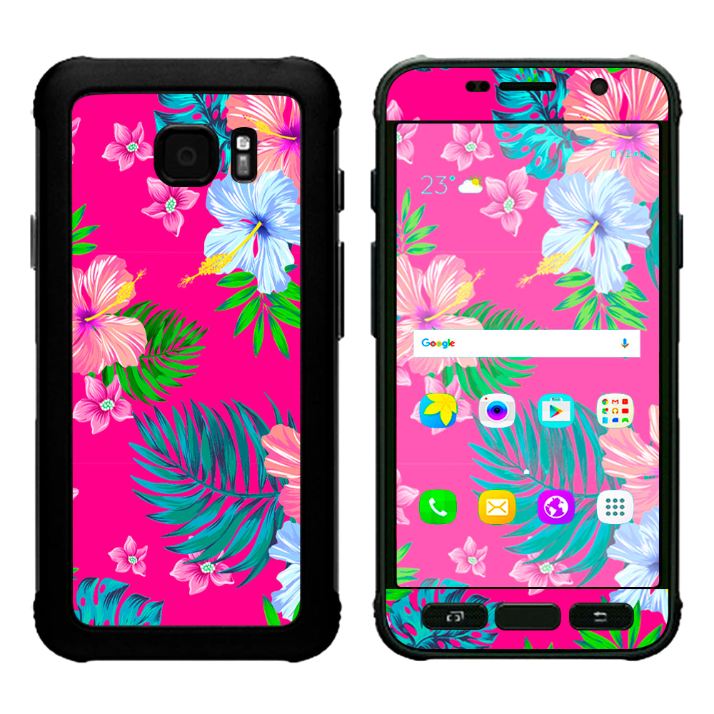  Pink Neon Hibiscus Flowers Samsung Galaxy S7 Active Skin