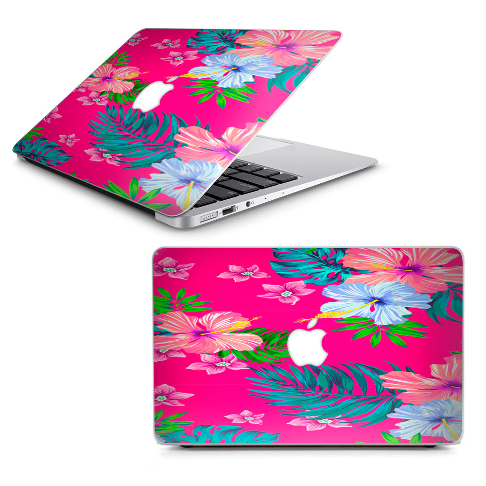  Pink Neon Hibiscus Flowers Macbook Air 13" A1369 A1466 Skin