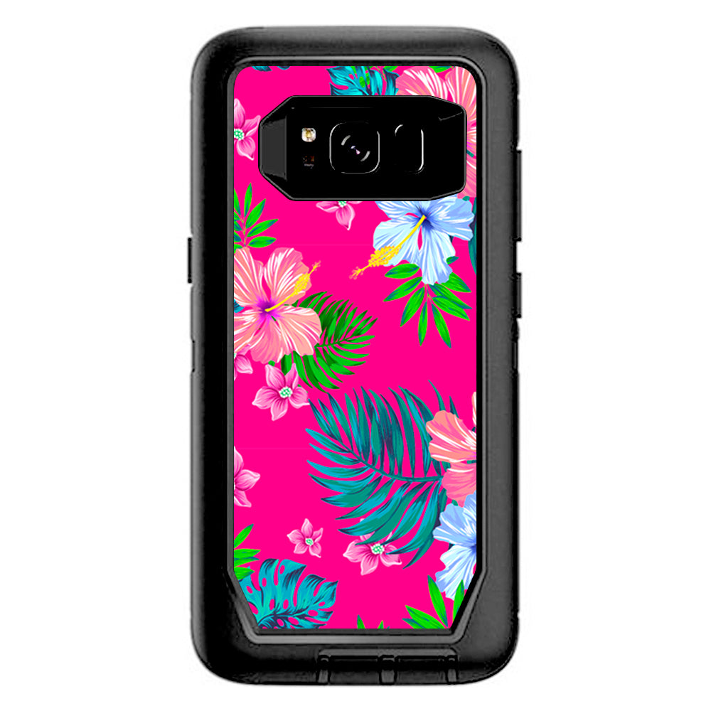  Pink Neon Hibiscus Flowers Otterbox Defender Samsung Galaxy S8 Skin