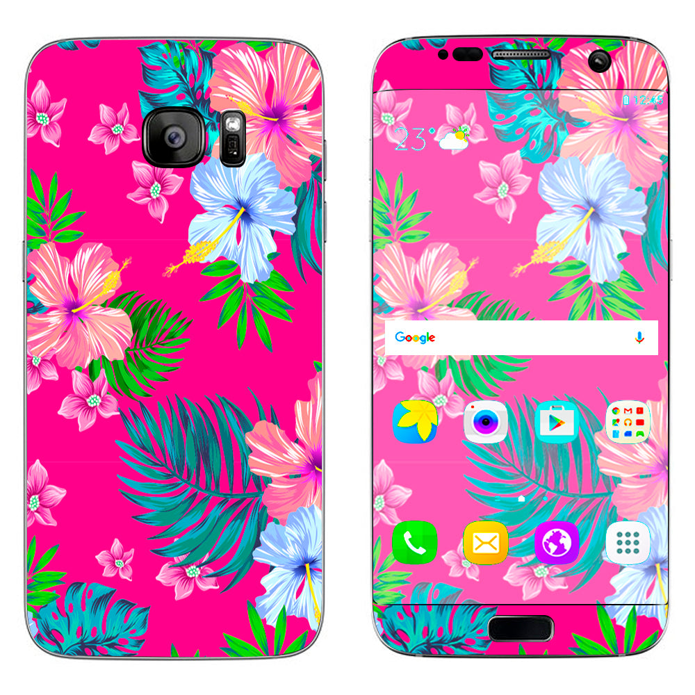  Pink Neon Hibiscus Flowers Samsung Galaxy S7 Edge Skin