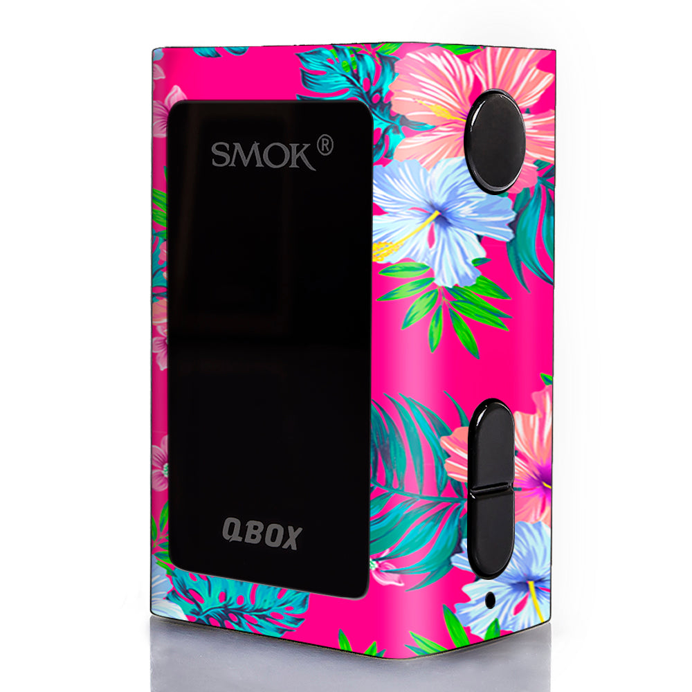  Pink Neon Hibiscus Flowers Smok Qbox 50w tc Skin