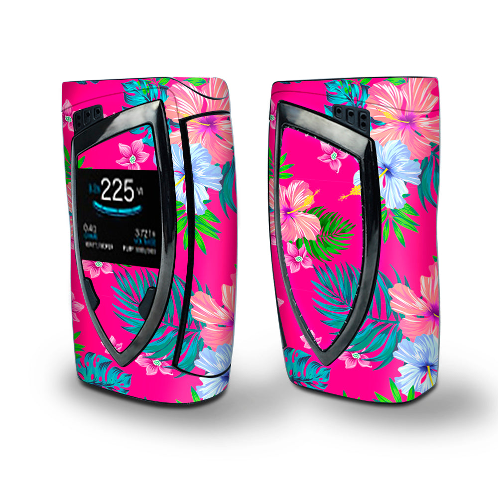 Skin Decal Vinyl Wrap for Smok Devilkin Kit 225w Vape (includes TFV12 Prince Tank Skins) skins cover / Pink Neon Hibiscus Flowers