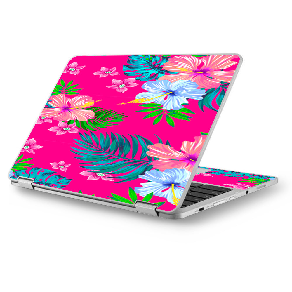  Pink Neon Hibiscus Flowers Asus Chromebook Flip 12.5" Skin