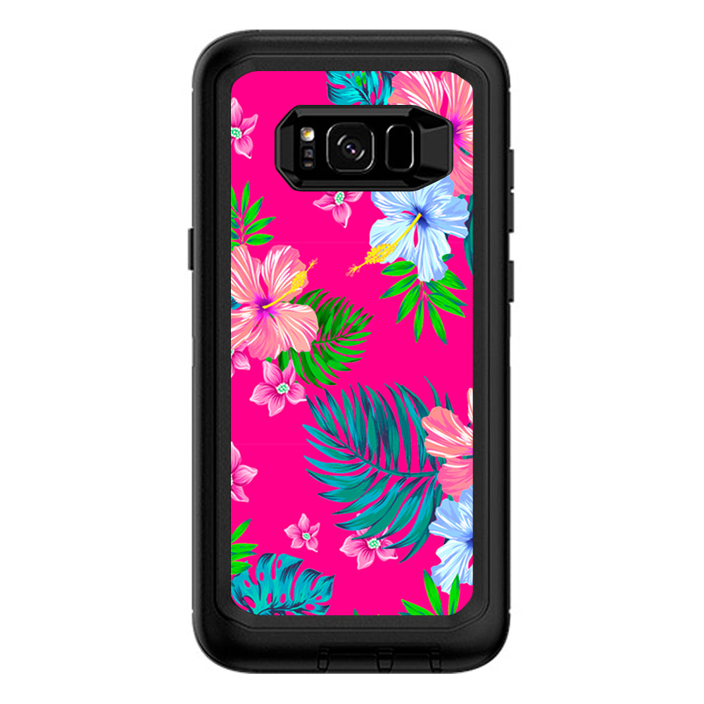  Pink Neon Hibiscus Flowers Otterbox Defender Samsung Galaxy S8 Plus Skin