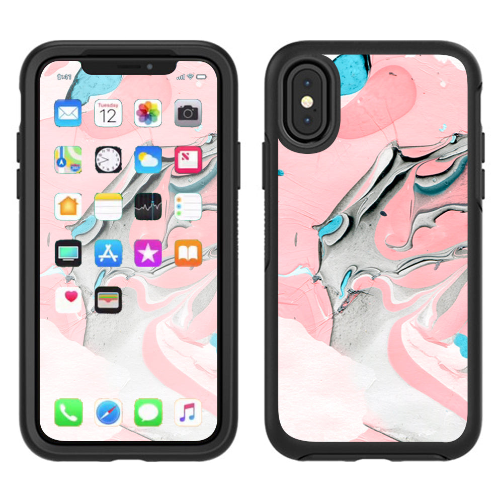  Pastel Marble Pink Blue Swirl Otterbox Defender Apple iPhone X Skin
