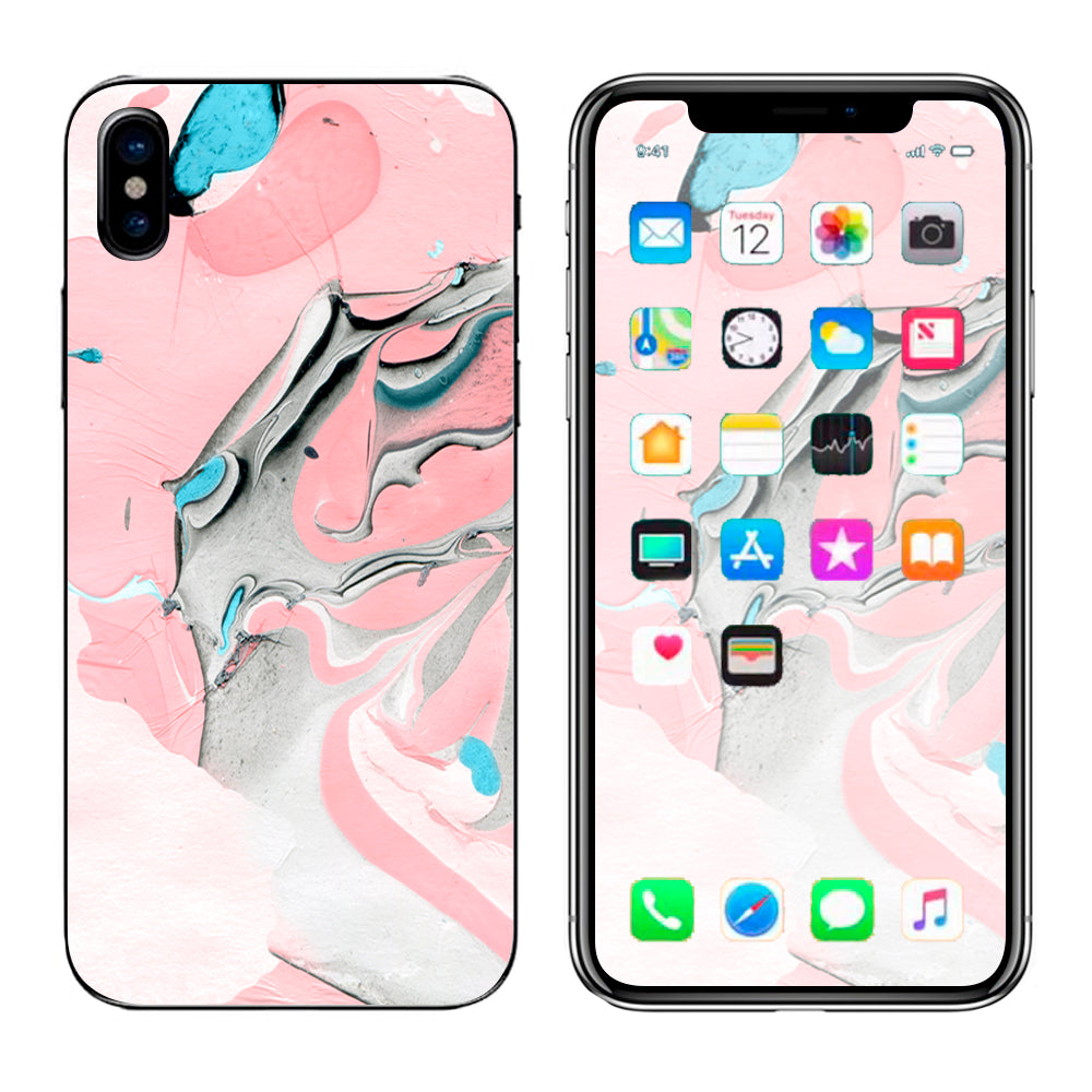  Pastel Marble Pink Blue Swirl Apple iPhone X Skin