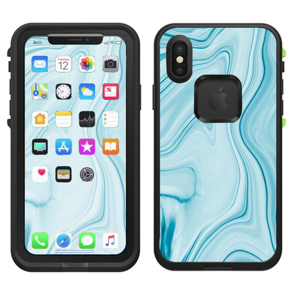  Baby Blue Ice Swirl Marble Lifeproof Fre Case iPhone X Skin