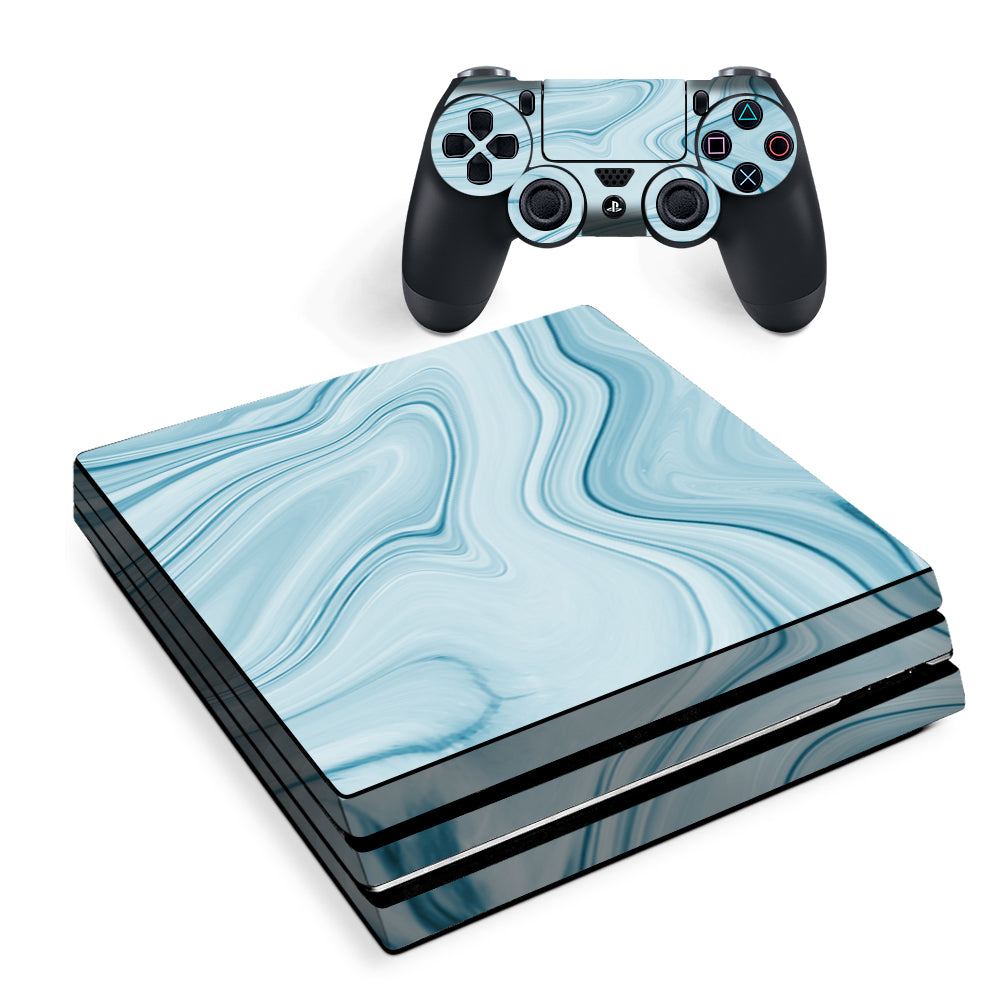 Baby Blue Ice Swirl Marble Sony PS4 Pro Skin