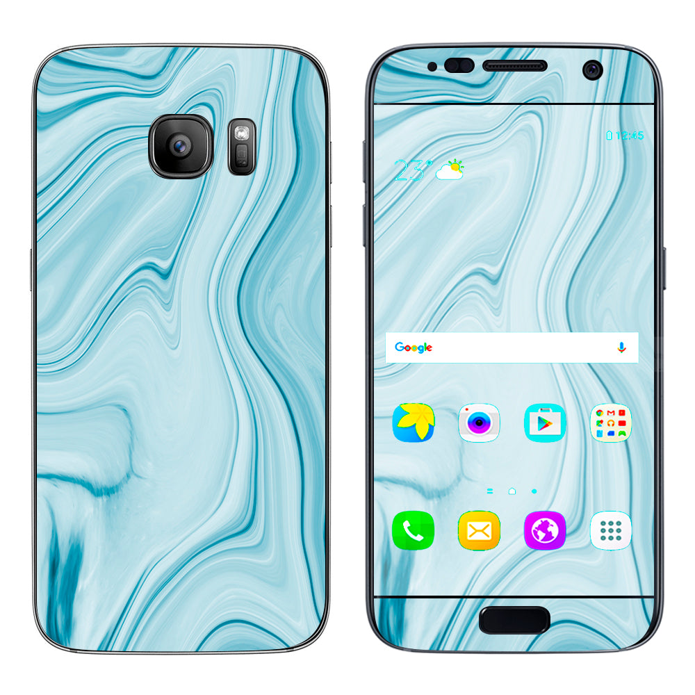  Baby Blue Ice Swirl Marble Samsung Galaxy S7 Skin