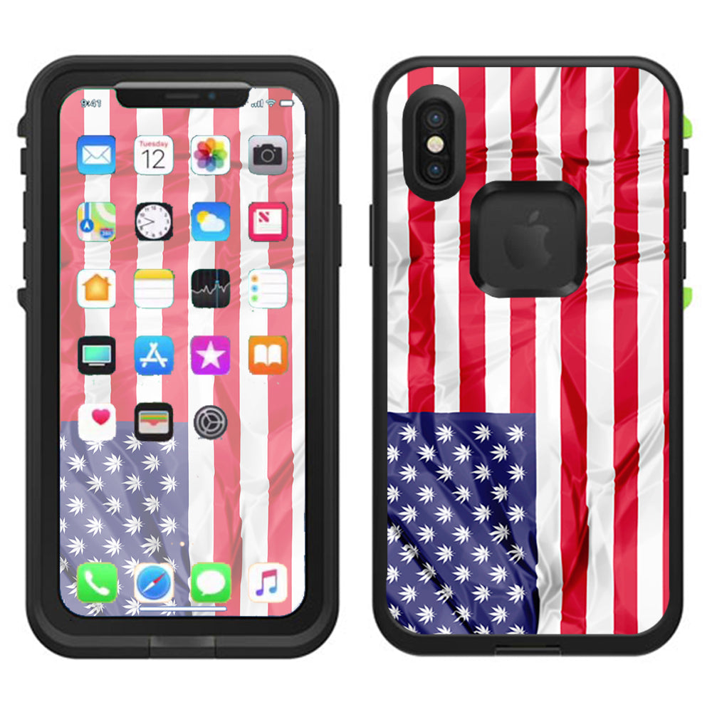  American Flag Pot Leaf Stars Marijuana Lifeproof Fre Case iPhone X Skin