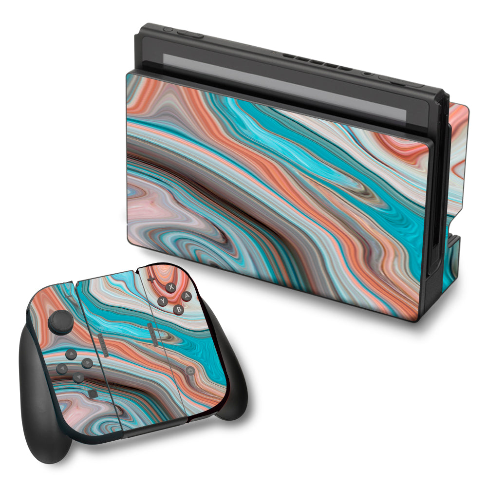  Teal Blue Brown Geode Stone Marble Nintendo Switch Skin