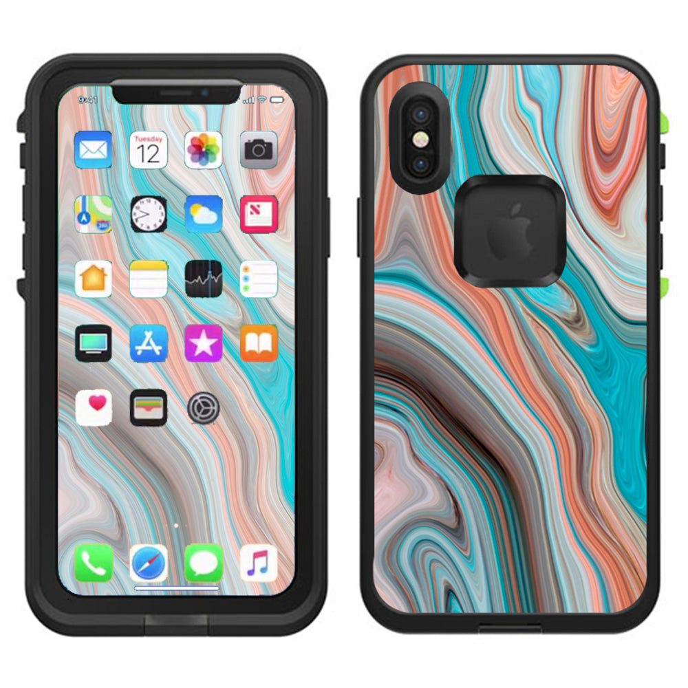  Teal Blue Brown Geode Stone Marble Lifeproof Fre Case iPhone X Skin