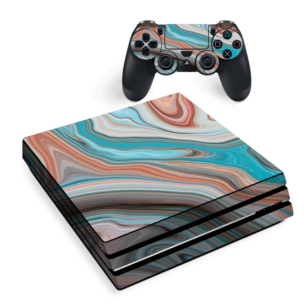 Teal Blue Brown Geode Stone Marble Sony PS4 Pro Skin