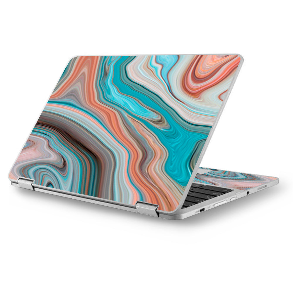 Teal Blue Brown Geode Stone Marble Asus Chromebook Flip 12.5" Skin