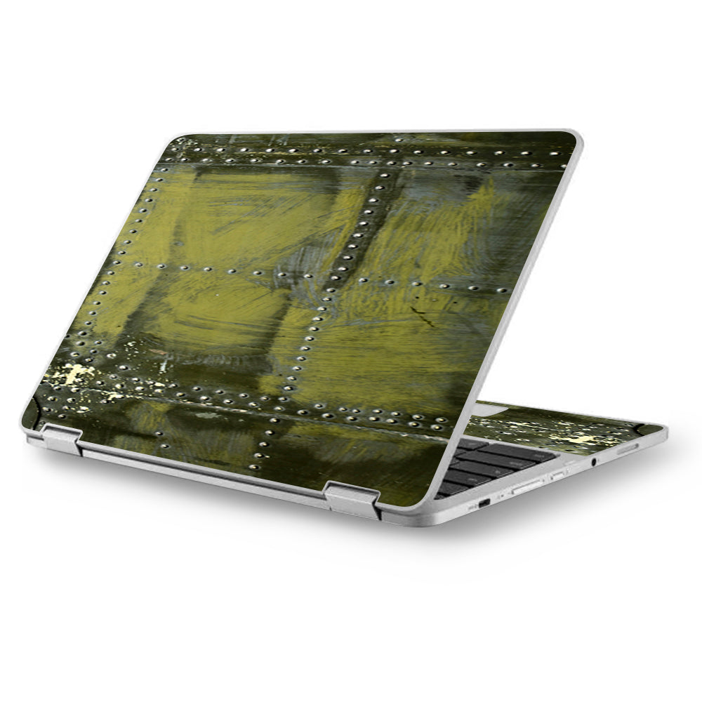  Green Rivets Metal Airplane Panel Ww2 Asus Chromebook Flip 12.5" Skin