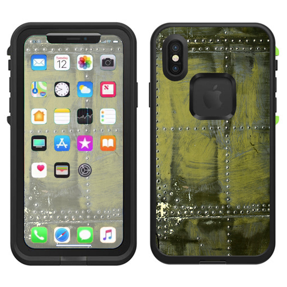  Green Rivets Metal Airplane Panel Ww2 Lifeproof Fre Case iPhone X Skin