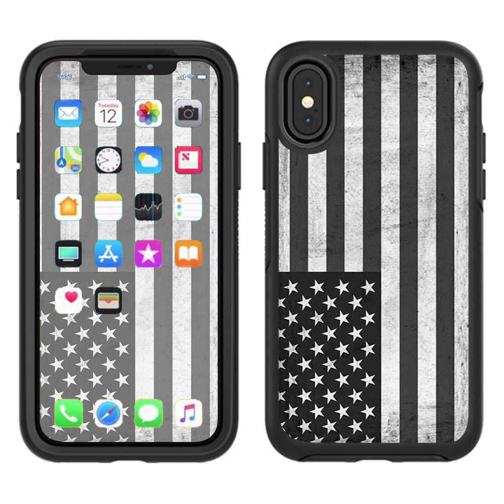  Black White Grunge Flag Usa America Otterbox Defender Apple iPhone X Skin