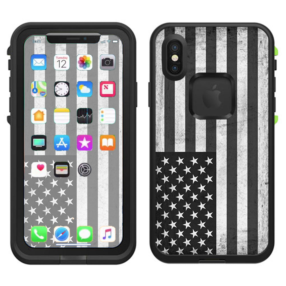  Black White Grunge Flag Usa America Lifeproof Fre Case iPhone X Skin