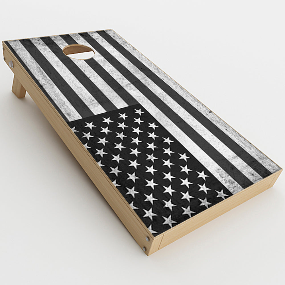  Black White Grunge Flag Usa America  Cornhole Game Board (2 pcs.) Skin