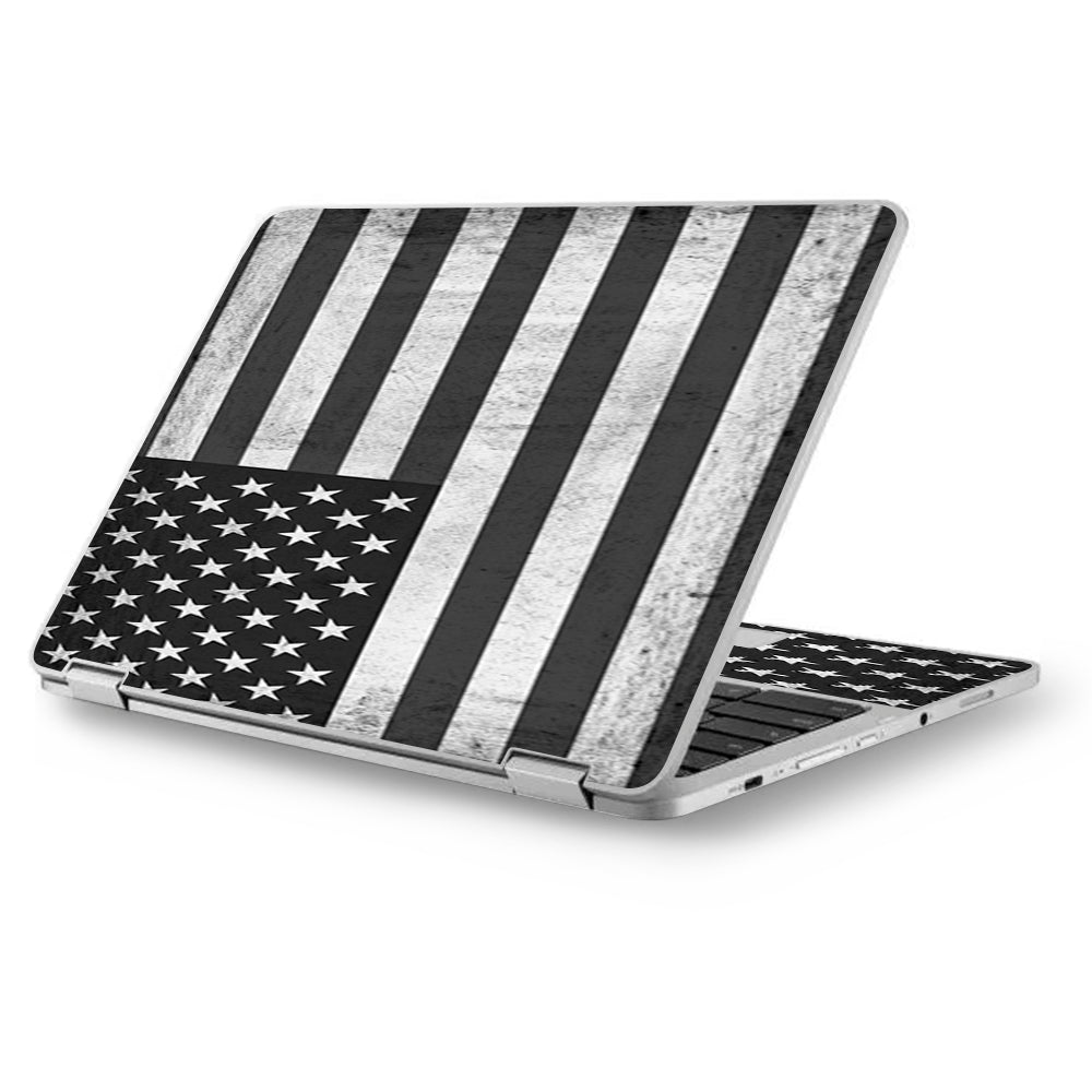  Black White Grunge Flag Usa America Asus Chromebook Flip 12.5" Skin