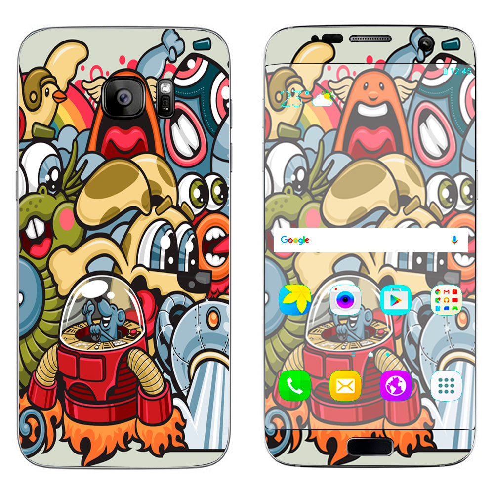  Aliens Cartoon Collage Sticker  Samsung Galaxy S7 Edge Skin