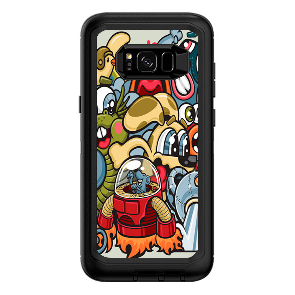  Aliens Cartoon Collage Sticker  Otterbox Defender Samsung Galaxy S8 Plus Skin