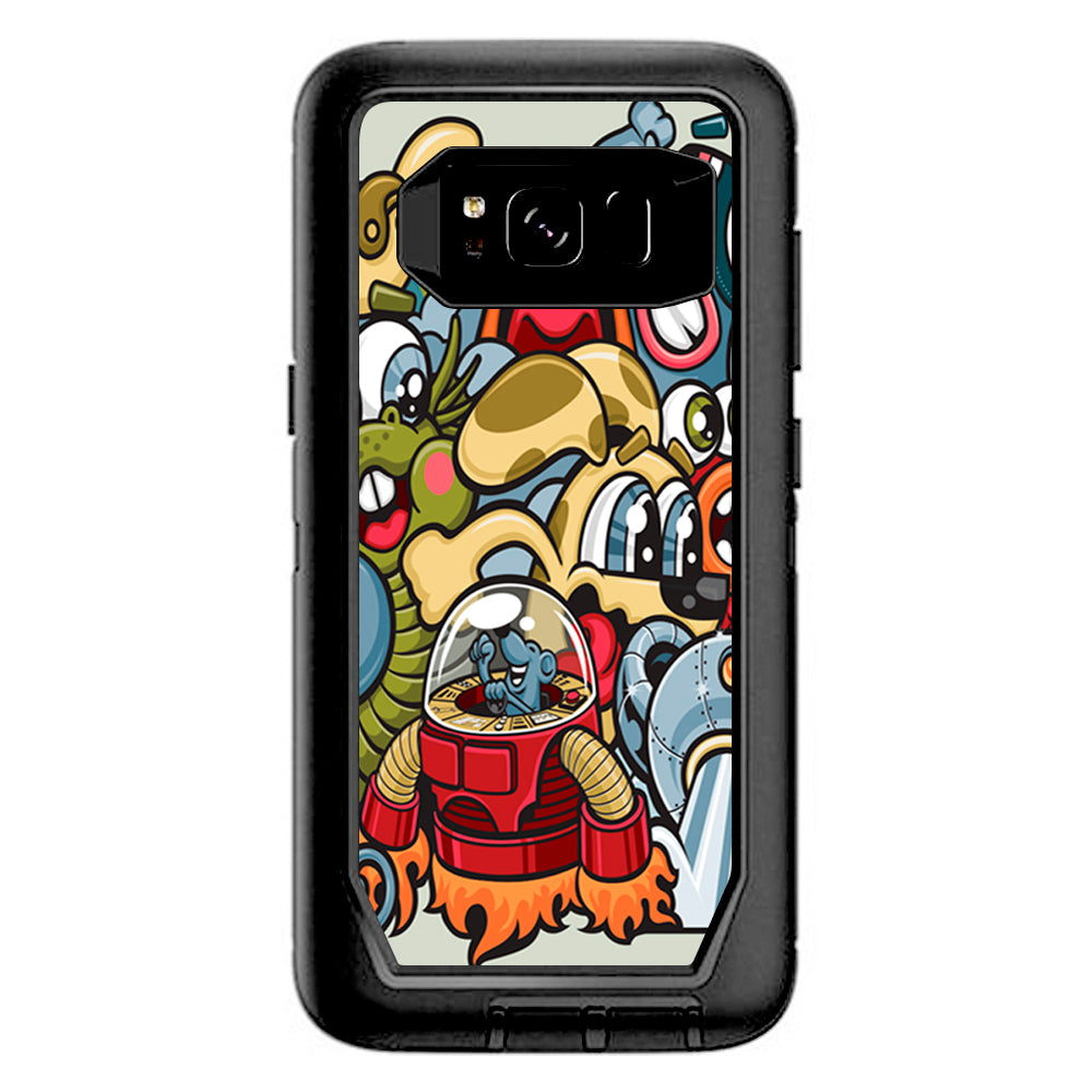  Aliens Cartoon Collage Sticker  Otterbox Defender Samsung Galaxy S8 Skin