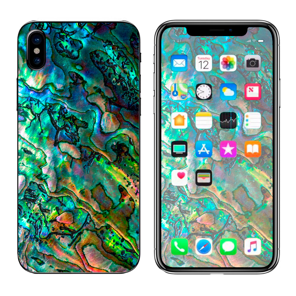  Abalone Shell Swirl Neon Green Opalescent Apple iPhone X Skin