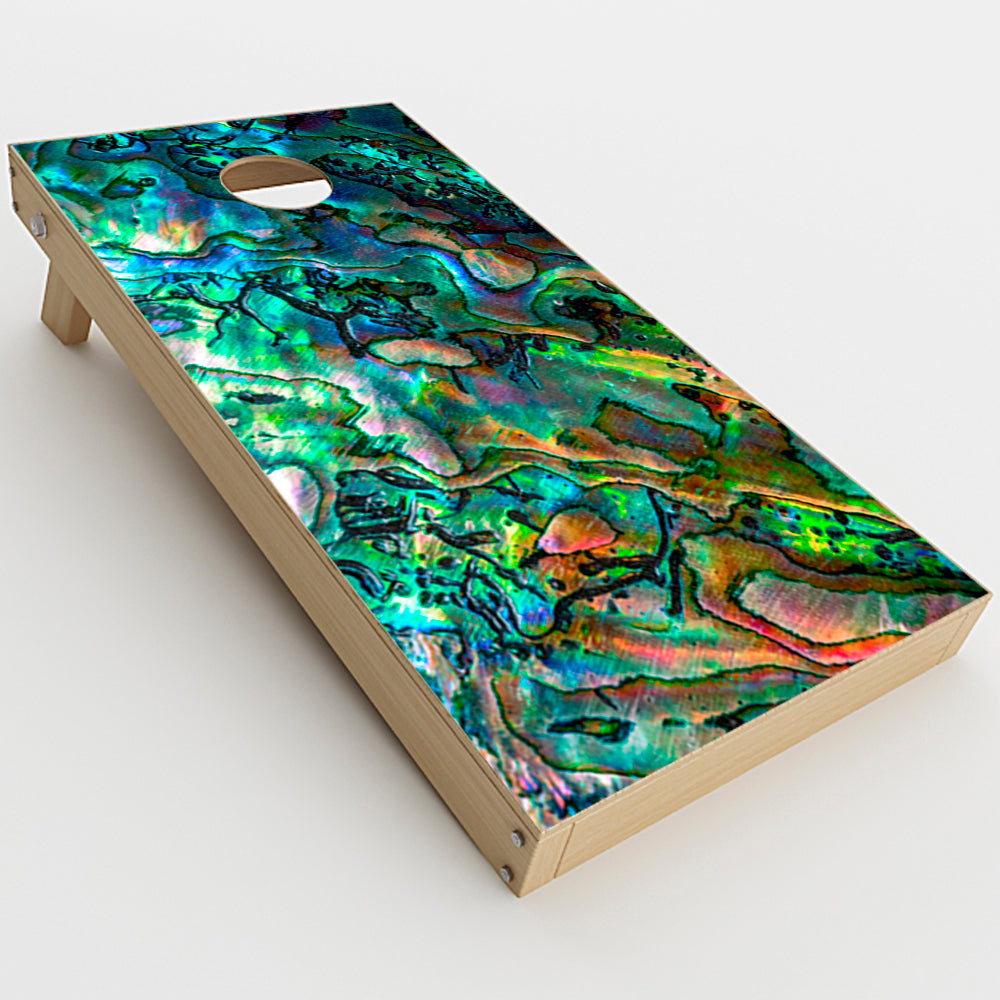  Abalone Shell Swirl Neon Green Opalescent  Cornhole Game Board (2 pcs.) Skin