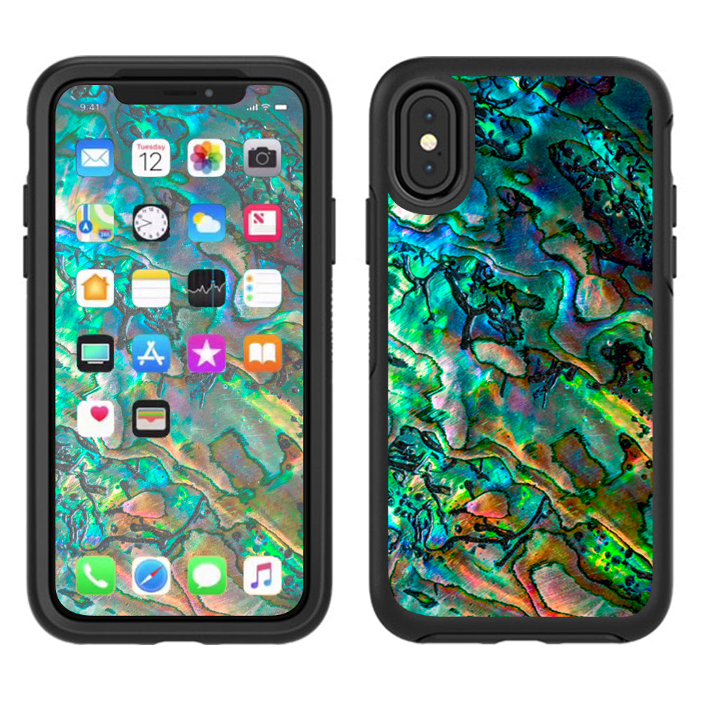  Abalone Shell Swirl Neon Green Opalescent Otterbox Defender Apple iPhone X Skin