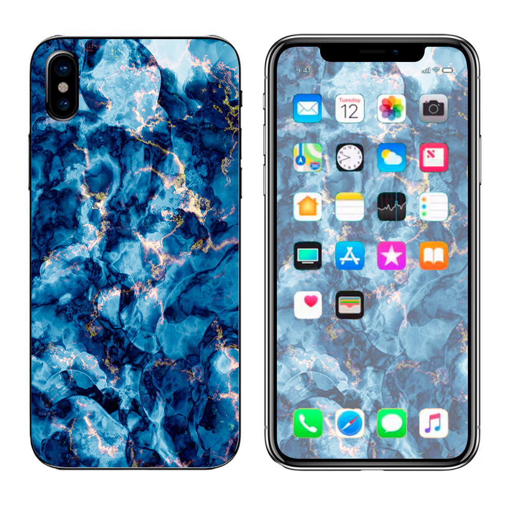  Heavy Blue Gold Marble Granite  Apple iPhone X Skin