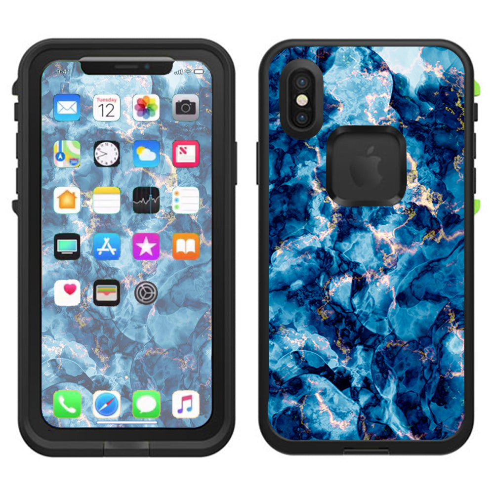  Heavy Blue Gold Marble Granite  Lifeproof Fre Case iPhone X Skin