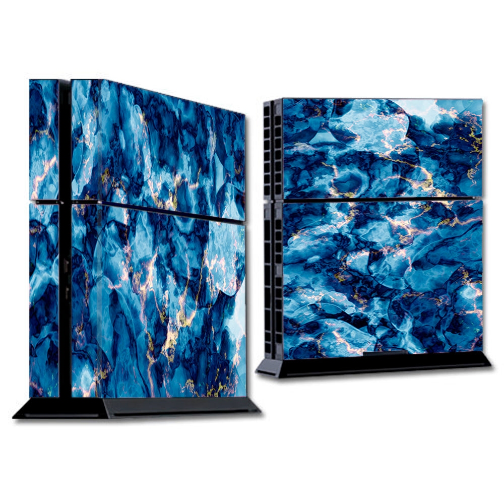 Heavy Blue Gold Marble Granite  Sony Playstation PS4 Skin