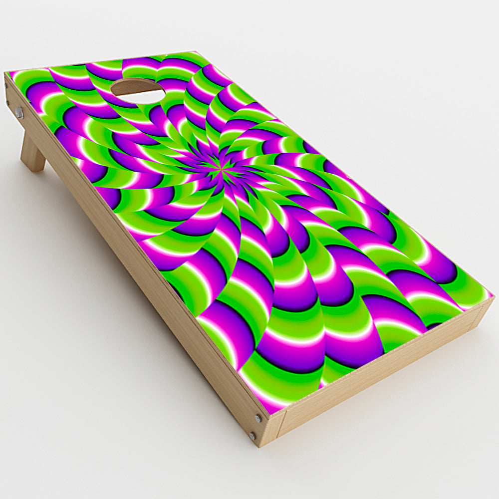  Purple Green Hippy Trippy Psychedelic Motion Swirl  Cornhole Game Board (2 pcs.) Skin