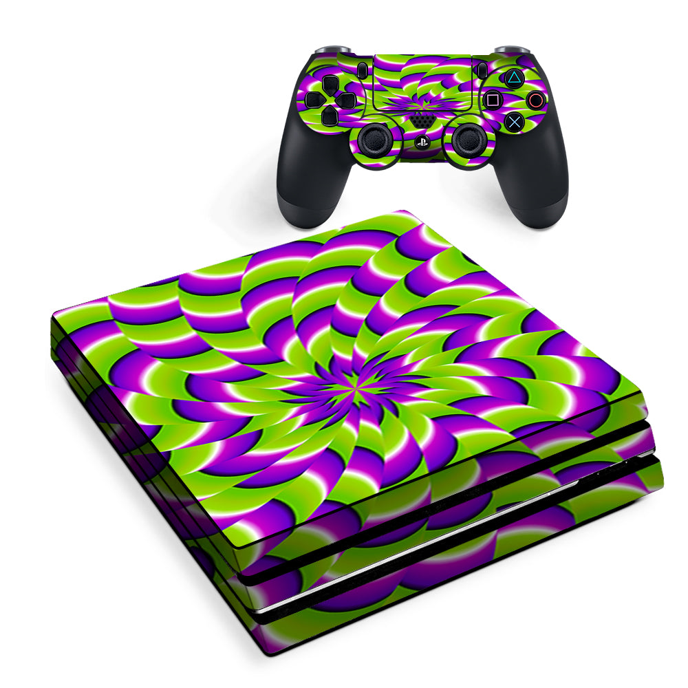 Purple Green Hippy Trippy Psychedelic Motion Swirl Sony PS4 Pro Skin