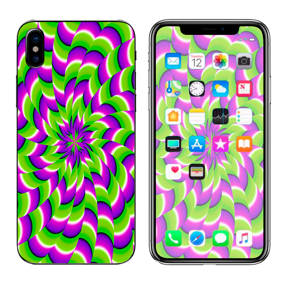  Purple Green Hippy Trippy Psychedelic Motion Swirl Apple iPhone X Skin